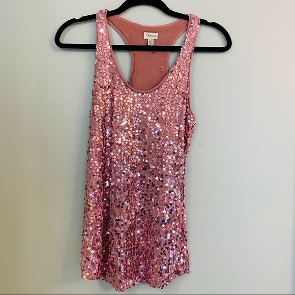 Women's Size XS Sleeveless Dusty Rose Sequined front and back / Tank Top - Picture 2 of 7